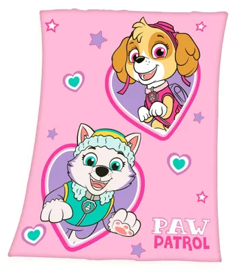 Produktbild von Herding Fleecedecke 130x170cm Paw Patrol Kuscheldecke Rosa Herz Kinder Decke Fleece