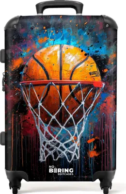 Produktbild von NoBoringSuitcases.com® Großer Koffer - Basketball umgeben von Graffiti - Kombinationsschloss TSA - Hartschalen Trolley 4 Rollen - 72 liter - Reisekoffer - 66 cmKoffer Mittelgroß 67x43x25 cm, 72L,