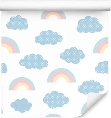 Produktbild von 10m VLIES TAPETE Rolle Kinderzimmer Himmel Wolken Regenbogen Getupft XXL