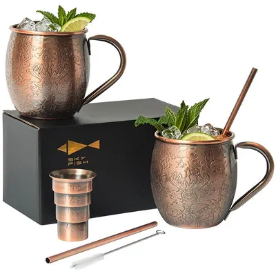 Moscow Mule Becher Set 2er 500 ml Edelstahl Kupfer