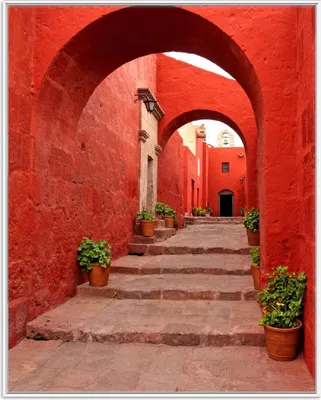 Produktbild von Wallario Wandbild Roter Torbogen, Größe: 40,30 x 50,30 cm, Poster mit weißem Aluminiumrahmen