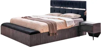 Image de Lit Chambre Moderne Rectangulaire Design Gris Lit Double Tissu Unicolore