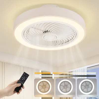 Produktbild von ZMH LED Deckenventilator Mit Beleuchtung 40W Deckenlampe Ventilator Leise mit Fernbedienung Dimmbar Deckenleuchte 6-Gang Timer Schlafzimmer Deckenventilatoren Weiß für küchen Jugendzimmer büro