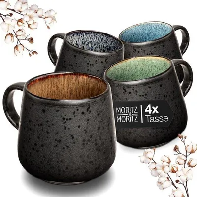 Produktbild von Kaffee- und Teebecher-Set - 4 farbenfrohe Becher - Robuster Kunststoff - Waschmaschinensparend und Mikrowellenbeständig