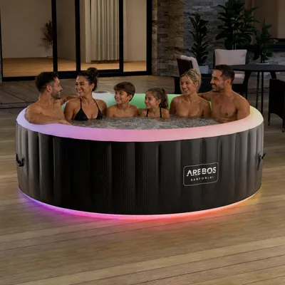 Immagine prodotto di Idromassaggio AREBOS, gonfiabile, 6 persone, Ø 208 cm, 1000L, LED, 130 getti, copertura