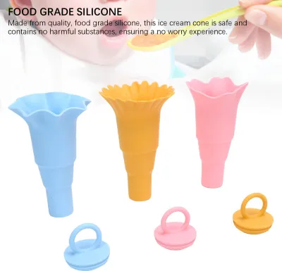 Imagen del producto de 3 sujetapolos de silicona para helados, antidesperdicio, plegables, reutilizables, con tapa