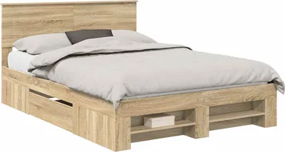 Produktbild von vidaXL Bettrahmen mit Kopfteil Sonoma-Eiche 150 x 200 cm Holzwerkstoff