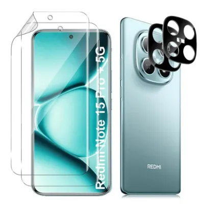 Produktbild von CLM-Tech 4er Set Schutzfolie kompatibel mit Xiaomi Redmi Note 15 Pro+ / 15 Pro Plus 5G - 2X Weiche Displayfolie + 2X Kameraschutz 9H Glas Kameraglas Panzerglas - Folie kristallklar