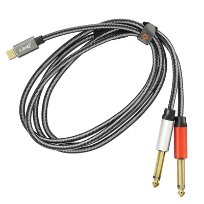 Immagine prodotto di LinQ, cavo audio USB-C /2x jack da 6,35 mm, intrecciato in nylon, 1,5 m, grigio
