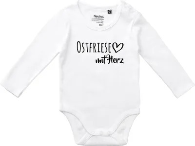 Produktbild von Huuraa Baby Body Ostfriese mit Herz 68 White  Baumwolle Fairtrade Langarmbody Geschenkidee