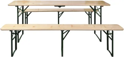 Produktbild von Klappbare Biertischgarnitur mit 220 cm langem Tisch und 2 Bänken aus Tannenholz und Metall für Terrasse und Garten