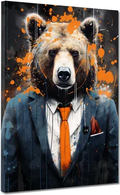 Produktbild von Bär im Anzug Pop Art Leinwandbild Wandbild abstrakt Kunstdruck XL Wanddeko: 90x120x4cm