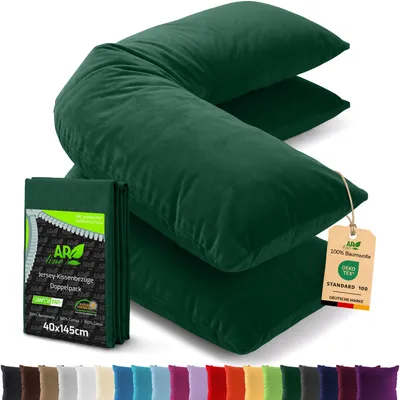 Produktbild von AR Line 2er Pack Jersey Kissenbezüge 40x145 Baumwolle – weich, atmungsaktiv, Seitenschläferkissen Bezug mit Reißverschluss, in Farbe: Dunkelgrün