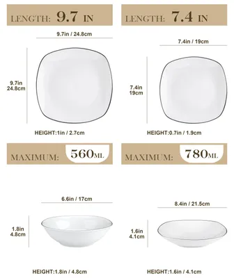 Image de Service de vaisselle en porcelaine - Ensemble de 24 assiettes - Bordure noire - Assiettes plates et assiettes à soupe - Pour 12 personnes