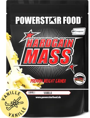 Produktbild von Powerstar HARDGAIN MASS 1600g | PREMIUM WEIGHT GAINER ohne Zucker-Zusatz | Masse, Kraft & Muskelaufbau | Mass Gainer Shake mit Kreatin | Vanilla