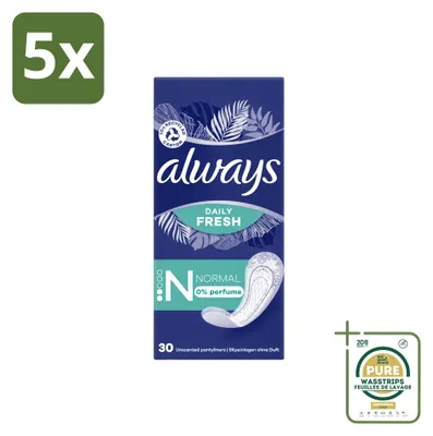Imagen del producto de 5 unidades de toallitas diarias "Always Daily Fresh" - Normal - Sin perfume - Paquete de ahorro