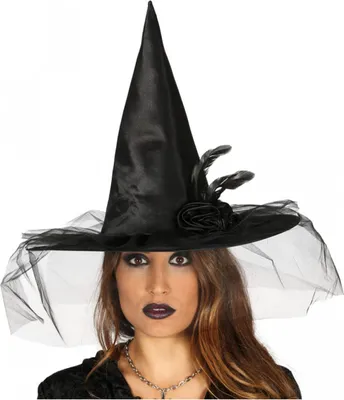Produktbild von Zauberhafter Hexenhut mit Rose und Schleier für Halloween Kostüme