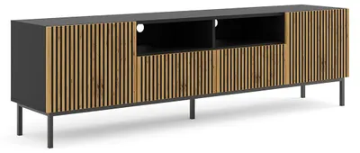 Produktbild von TV-Möbel Philaé mit 2 Schubladen und 2 Türen, Holzoptik und Schwarz, 200cm