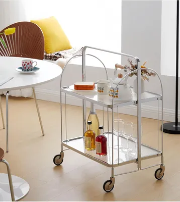 Produktbild von Servierwagen mit 4 Rollen Küchenwagen 2 Etagen Tablettabstand 34,5 cm Zusammenklappbar Küchenwagen Rollwagen für Küche Esszimmer und Bar