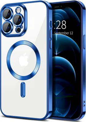 Produktbild von Magnetische Klar Hülle für iPhone 12 Pro Max, Kompatibel mit MagSafe, Elektroplattiert Handyhülle mit Kameraschutz Blau
