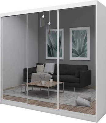 Zdjęcie produktu dla AGMAT Bora szafa z drzwiami przesuwnymi, szafa 3-drzwiowa, nowoczesna szafa w kolorze: biały, szafa o wymiarach: 240 x 216 x 61 cm