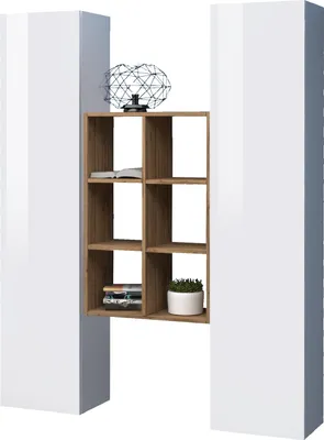 Produktbild von Wohnwand >Benevent< (3-teilig) in Weiß Hochglanz - 140x180x30 (BxHxT)