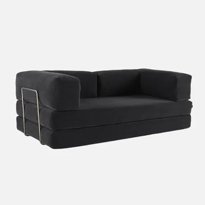 Produktbild von sweeek - 3-Sitzer-Schlafsofa im Vintage-Stil mit Cordbezug und verchromtem Außengestell - Anthrazit