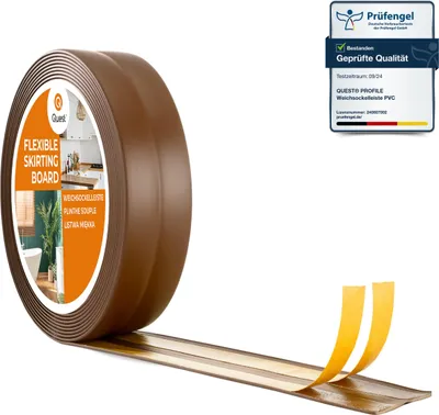Obrázok produktu pre QUEST Mäkká samolepiaca lišta, obloženie stien v kuchyni a kúpeľni, tesniaca páska z PVC, flexibilná uhlová lišta, hnedá, 18x18mm, 5m