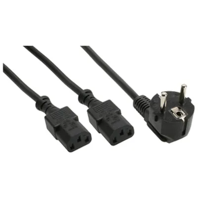 Produktbild von InLine Netz-Y-Kabel, 1x Schutzkontakt ST zu 2x Kaltgeräte ST, 1,8m, 1,8 m, Netzstecker Typ F, 2 x C13-Koppler