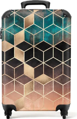 Produktbild von NoBoringSuitcases.com® Koffer Handgepäck Trolley Rollkoffer Kleine Reisekoffer mit 4 Rollen - Abstrakt - Würfel - Gold - Muster - Luxus - Cabin Size < 55x40x23 cm & 55x40x20 cm - Fotokoffer - Kabinenkoffer - BoardgepäckHandgepäck Koffer 55x35x20 cm, 36L,