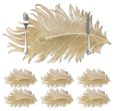 6er-Set Tischsets Pfauenfederform 30x51 cm Vinyl