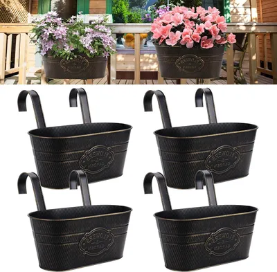Immagine prodotto di Vasi da fiori sospesi - Fioriere in metallo - Decorazione per balconi - Ganci rimovibili - Confezione da 4 pezzi - Colore nero