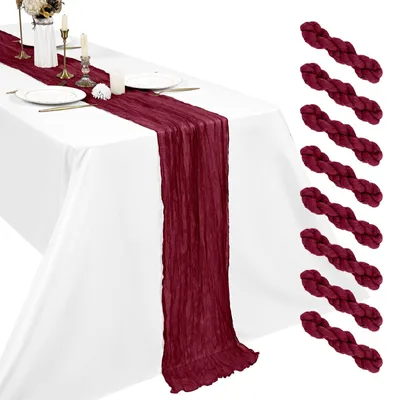 Zdjęcie produktu dla 8 sztuk burgundowych bieżników Cheesecloth 45x275cm - Boho dekoracja na imprezy