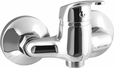 A chrome-plated wall-mounted faucet without a spout, shown against a white background.