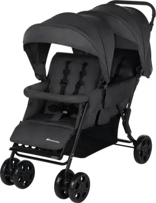 Produktbild von Bebeconfort Teamy Zwillings-Kinderwagen, Kompatker Geschwister-Kinderwagen, nutzbar ab der Geburst bis ca. 4 Jahre, 0-22 kg, Mineral Graphite