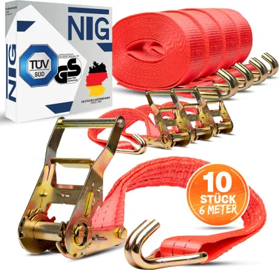Produktbild von 10 x 2000 kg daN 6m Spanngurt Zurrgurte Ratschengurt 2 teilig, DIN 2t 6 Meter