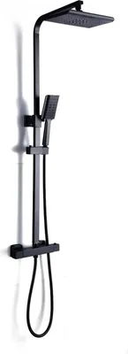 Immagine prodotto di Sistema doccia a pioggia - Colonna doccia - Montaggio a parete - Soffione doccia quadrato - Doccetta - Asta regolabile - Acciaio inox - Nero/cromo