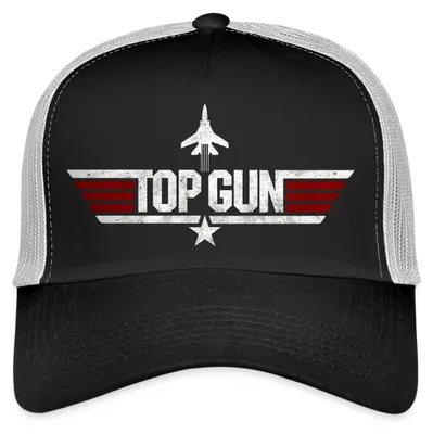 Produktbild von Spreadshirt Top Gun Jet Logo Used Look Trucker Cap, One size, Schwarz/Steingrau