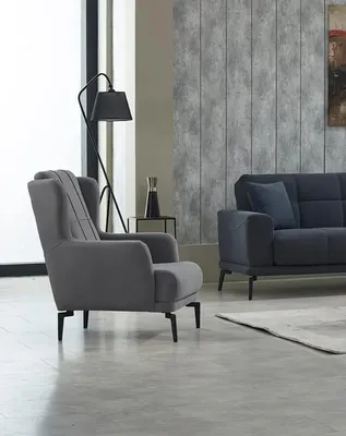 Zdjęcie produktu dla Fotel tapicerowany fotel tkanina salon design szary jednoosobowy