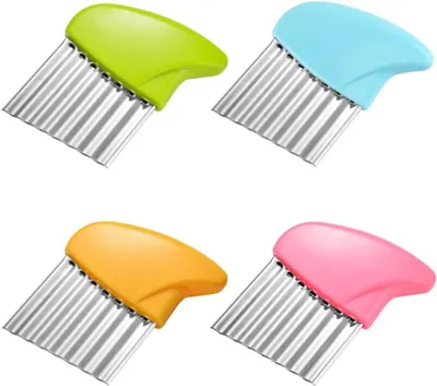 Produktbild von 4 Stück Kartoffelhacker Wellenschneider aus Edelstahl Crinkle Cut Chip Cutter Gemüseschneider für Kartoffeln,Zwiebeln, Obst, Gemüse (Grün+Blau+Gelb+Rosa)