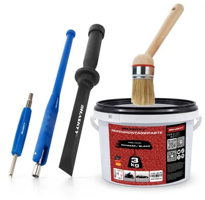 Produktbild von HASKYY Reifenmontage Set 3kg Schwarz Montagepaste Set inkl. viel Reifenmontier Zubehör