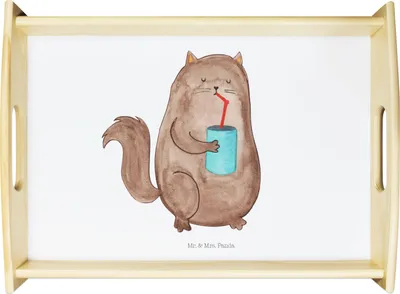 Produktbild von Mr. & Mrs. Panda Servier Tablett Katze Dose - Weiß - Geschenk, Durstig, aus holz, Katzenfutter, trinken, Dekotablett, Sofa, Servierplatte, Katzen, Serviertablett, Cats