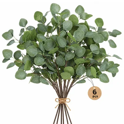 Obrázok produktu pre Umelé eukalyptové vetvičky, 6 kusov, dĺžka 92 cm, dekoratívne vetvičky, opakovane použiteľné