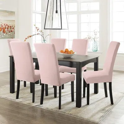 Productafbeelding van Unyqoos® Stretch hoesjes voor stoelen, set van 4, afneembaar en wasbaar, polyester/Elasthan, geschikt voor eetkamerstoelen – rugleuning 45-60 cm, zitvlak 38-50 cm, lichtroze