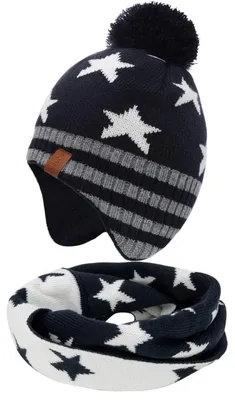 Zdjęcie produktu dla Czapka zimowa typu beanie dla dziewczynek, granatowa, z pomponem, rozmiar 53