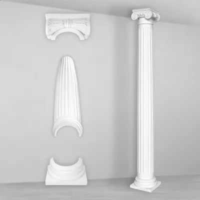 Produktbild von Halbsäule | rund | kanneliert | vorgrundierte Oberfläche | stoßfest | klassisch | Barock | Dekosäule | Stuck | weiß | Polyurethan| N3215H Set | 152 mm