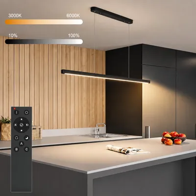Produktbild von LED Pendelleuchte Dimmbar mit Fernbedienung - Moderne Esszimmerlampe, Schwarz Linear Hängeleuchte 114 cm mit CCT Farbtemperatur 3000-6000K, Speicherfu, KI-generiertes Bild