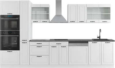 Produktbild von Küchenzeile Vicco R-Line Weiß Landhaus/Weiß 350 cm mit Hochschrank, AP Anthrazit, Model 42126
