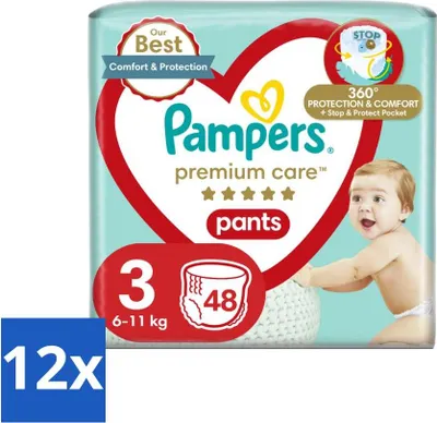 Produktbild von Pampers – Windelhosen – Premium-Pflegehosen Größe 3 – 48 Windeln - Vorteilspack - 12 Stücke