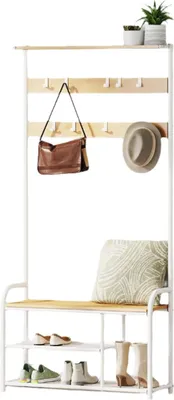Produktbild von Garderobenständer mit 9 Haken, platzsparend, 30 x 85 x 180,5 cm, Eiche-weiß